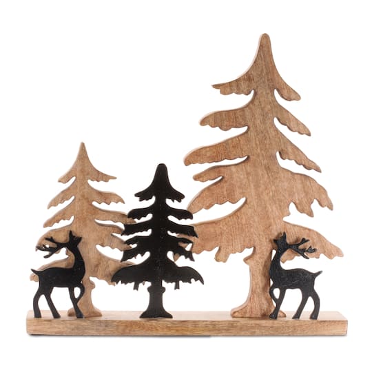 Melrose 20.25" Woodland Deer & Pine Tree Silhouette Décor